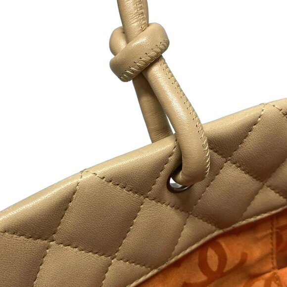 Auth CHANEL Cambon Line Medium Tote - Beige Dark yellow Lambskin Patent Leather - Picture 10 of 16